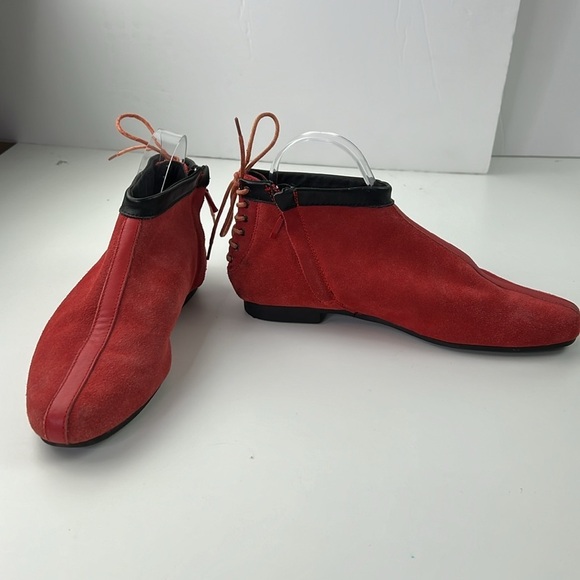 Pointer Red Suede  Side Zip Booties with Back Lace Up - Picture 4 of 9